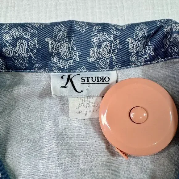 VTG Paisley Farmhouse Dress Blue White Women's 8 Prairie Cottagecore Country 90s - Picture 6 of 16